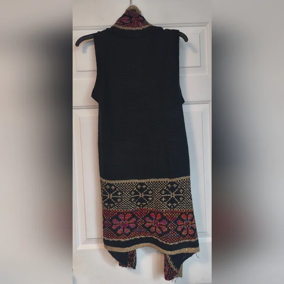 Fantastic Fawn Black Multicolor Knit Sleeveless Cardigan Medium - Picture 2 of 3